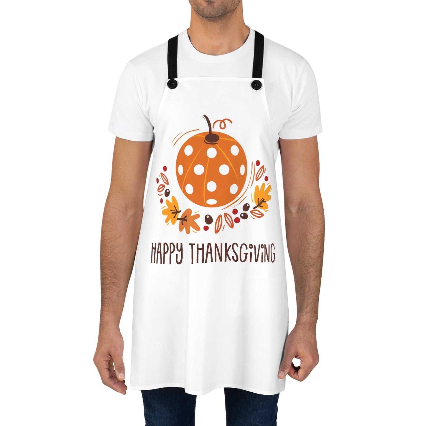 Pickleball Pumpkin Happy Thanksgiving Apron — "Happy Thanksgiving" Holiday Kitchen Gift