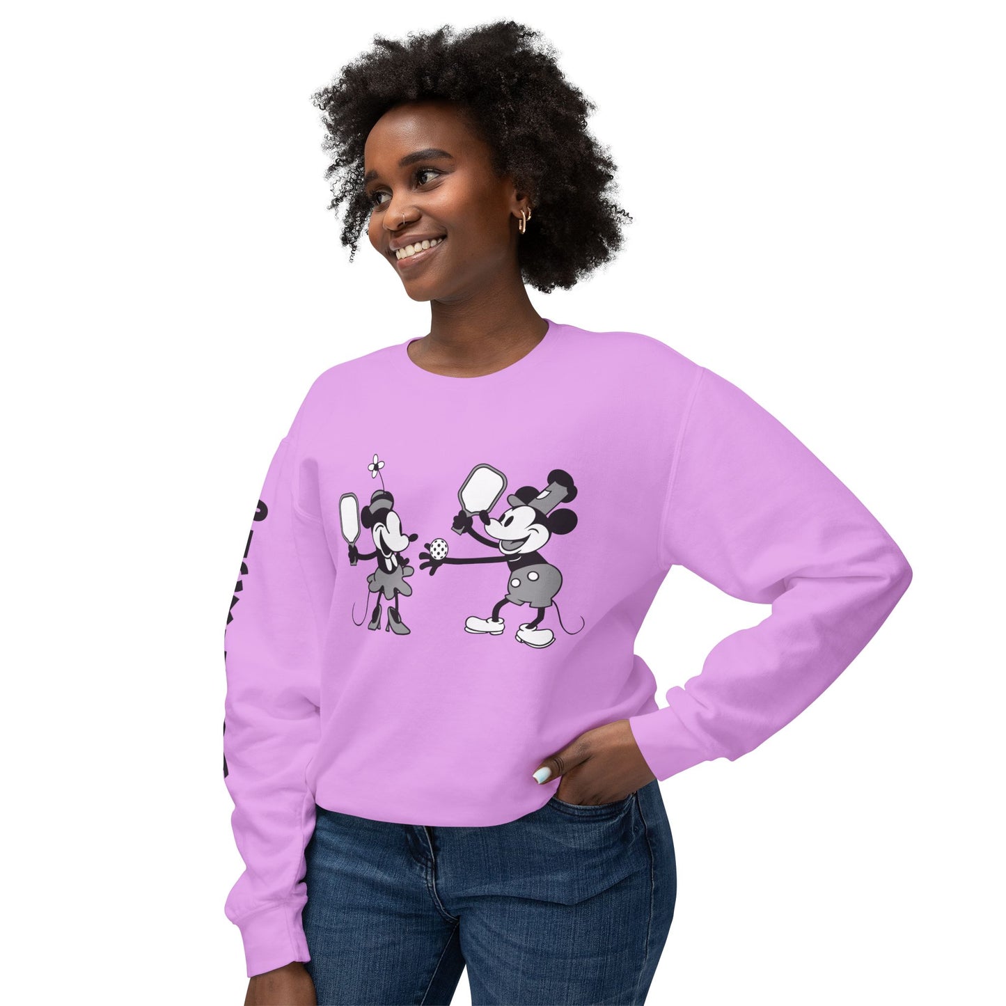 Steamboat Mickey Pickleball Game Unisex Lightweight Crewneck Sweatshirt