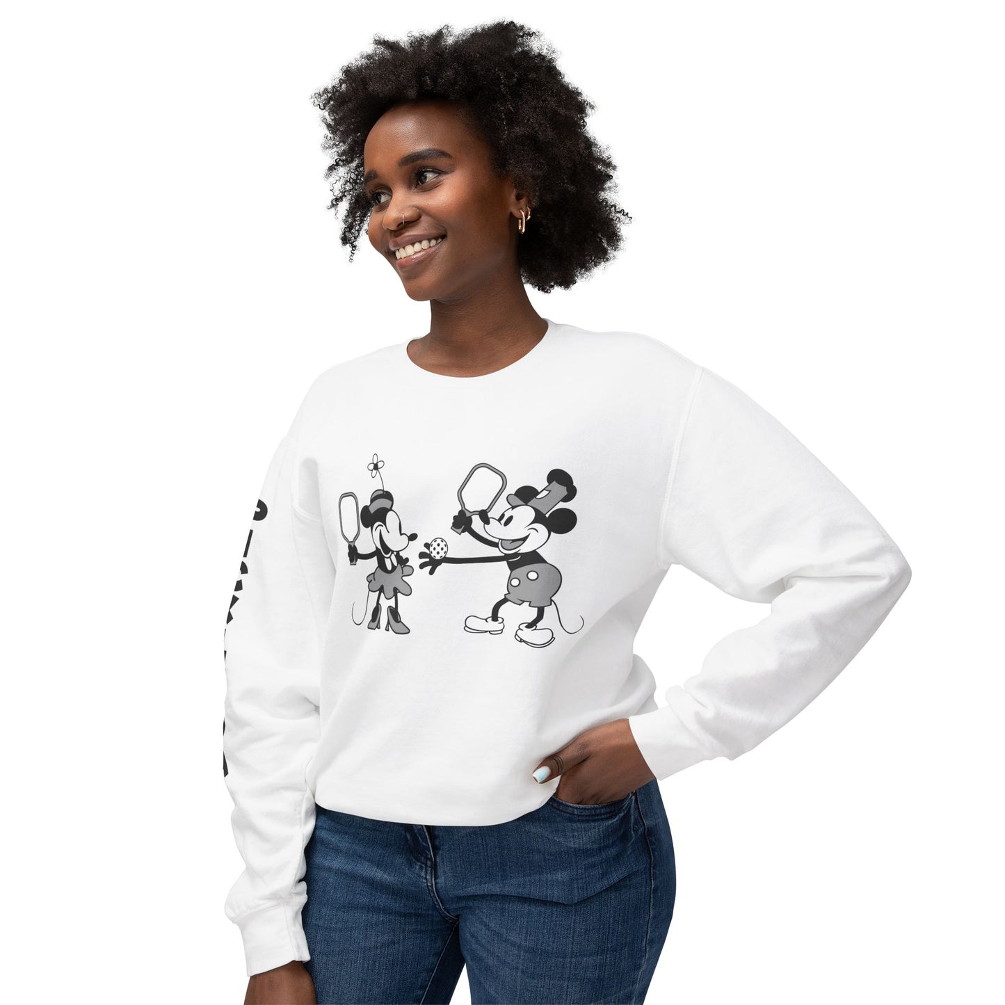 Steamboat Mickey Pickleball Game Unisex Lightweight Crewneck Sweatshirt