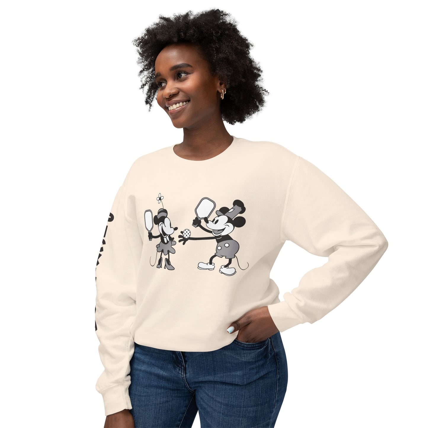 Steamboat Mickey Pickleball Game Unisex Lightweight Crewneck Sweatshirt