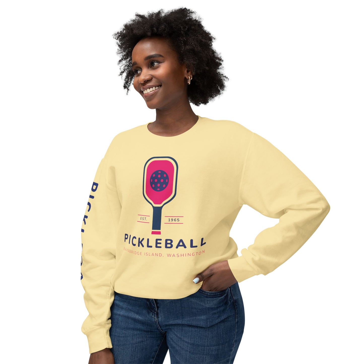 1965 Pickleball Pink Paddles Unisex Lightweight Crewneck Sweatshirt
