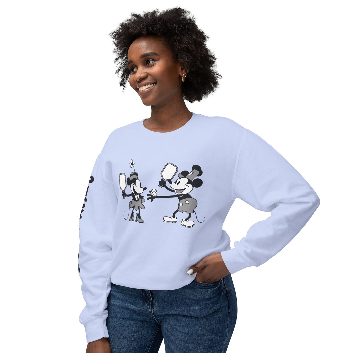 Steamboat Mickey Pickleball Game Unisex Lightweight Crewneck Sweatshirt