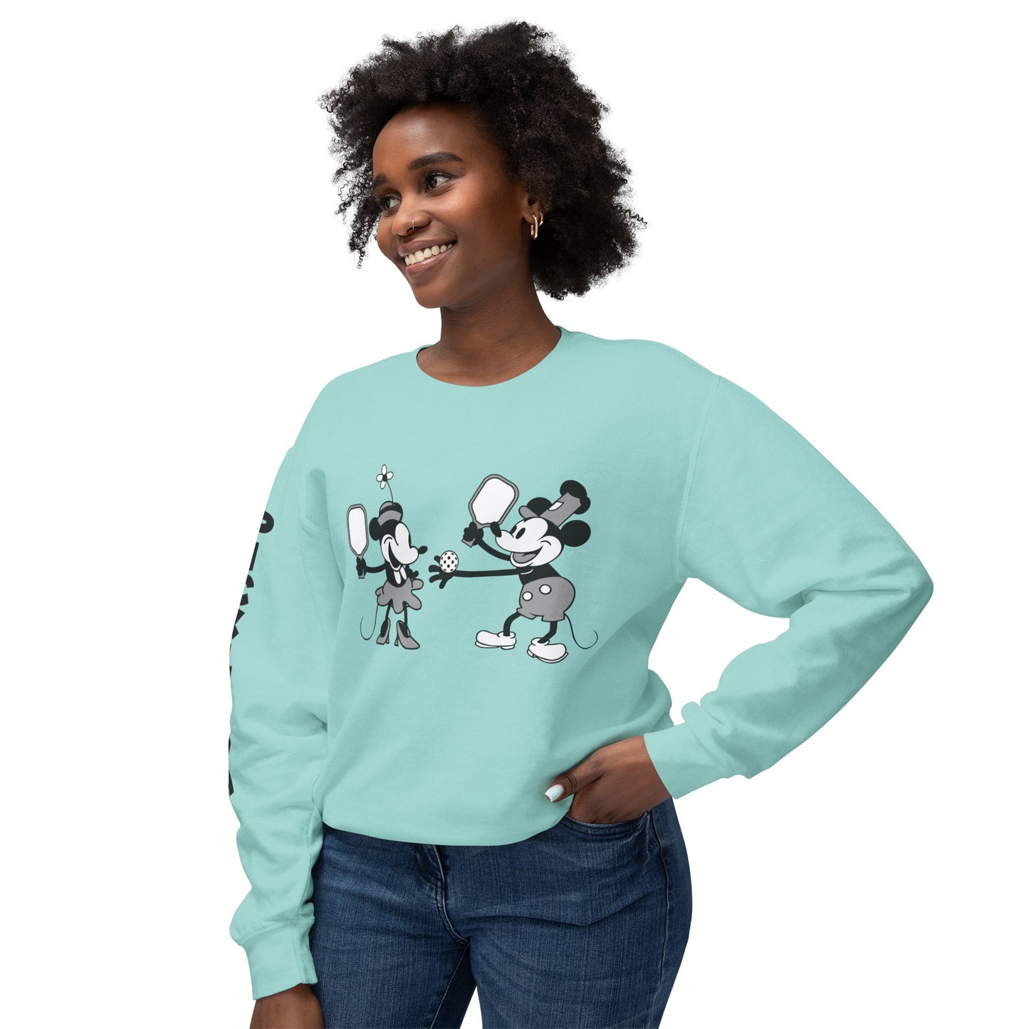 Steamboat Mickey Pickleball Game Unisex Lightweight Crewneck Sweatshirt