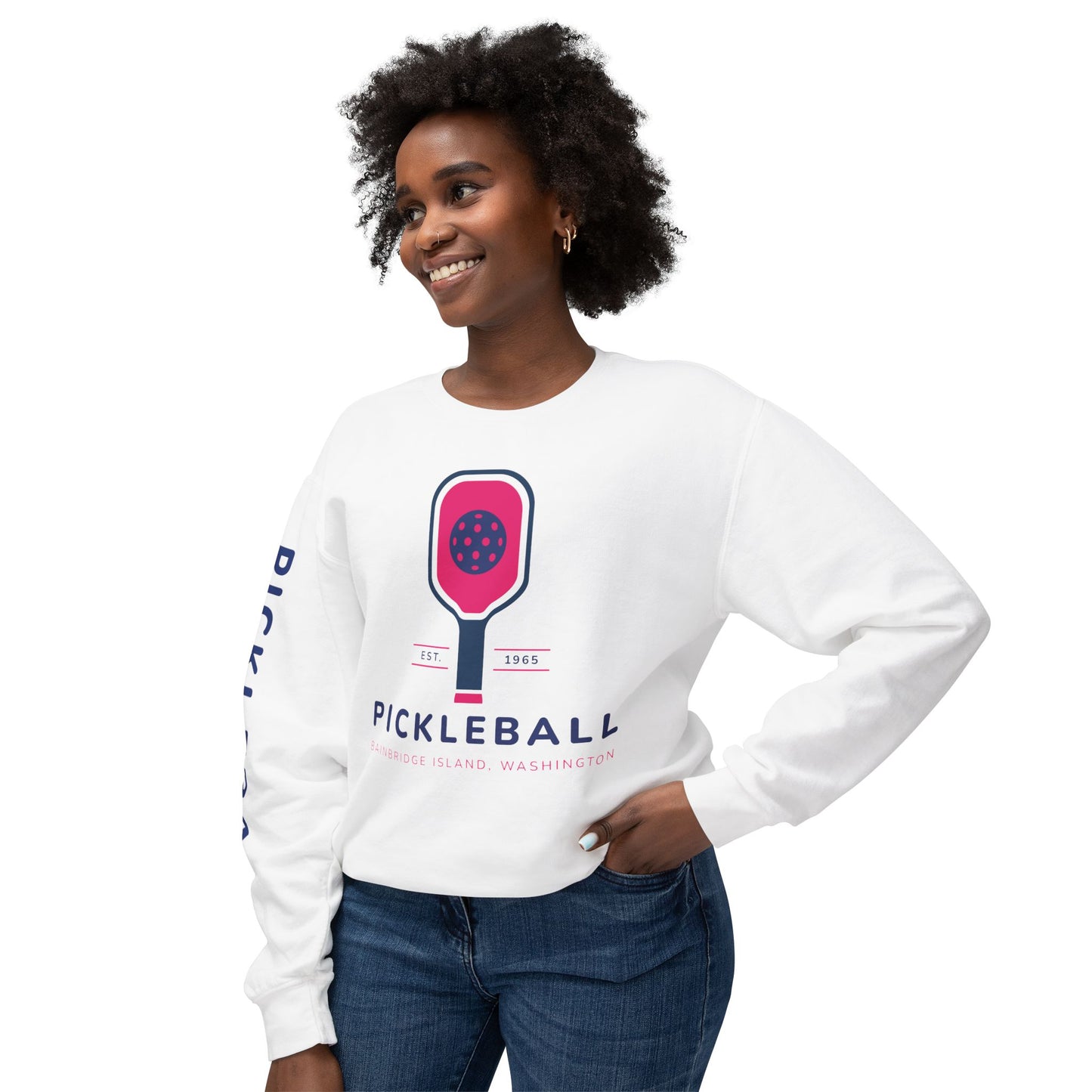 1965 Pickleball Pink Paddles Unisex Lightweight Crewneck Sweatshirt