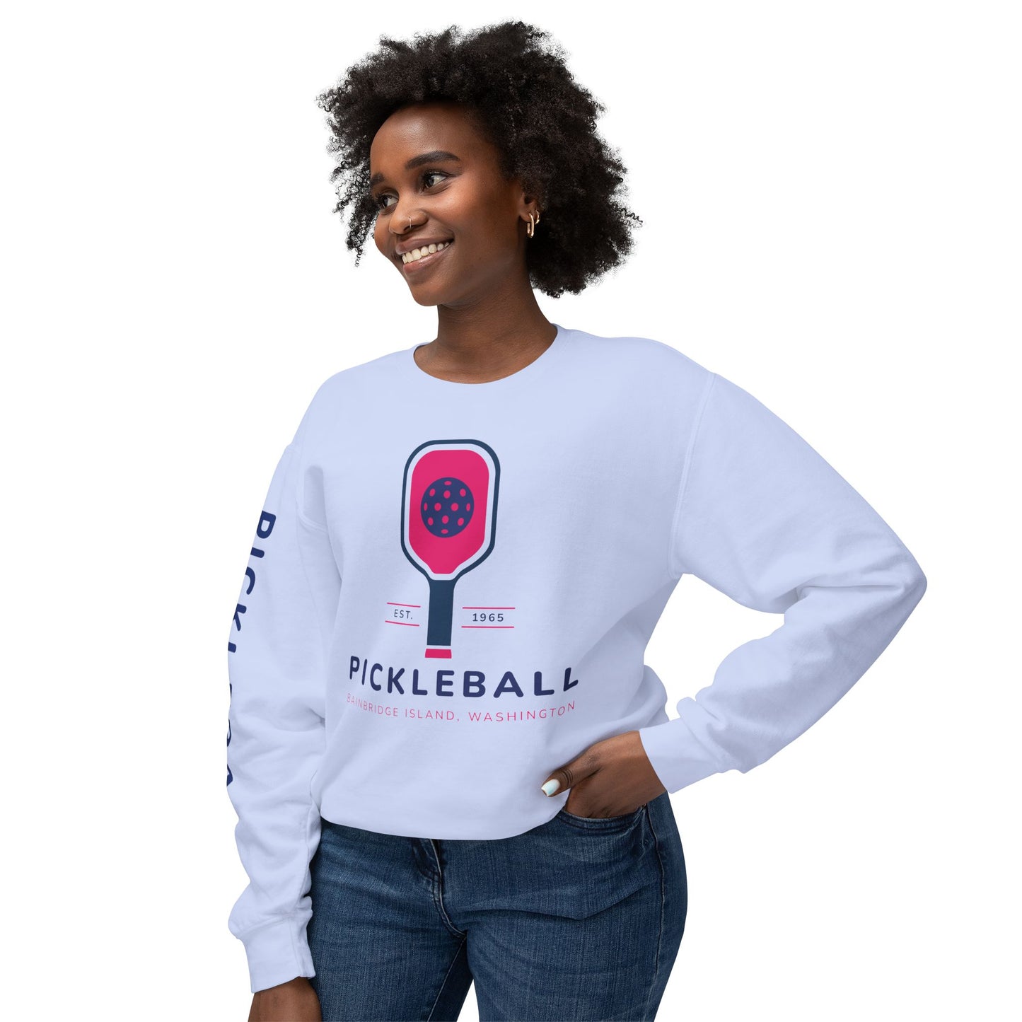 1965 Pickleball Pink Paddles Unisex Lightweight Crewneck Sweatshirt