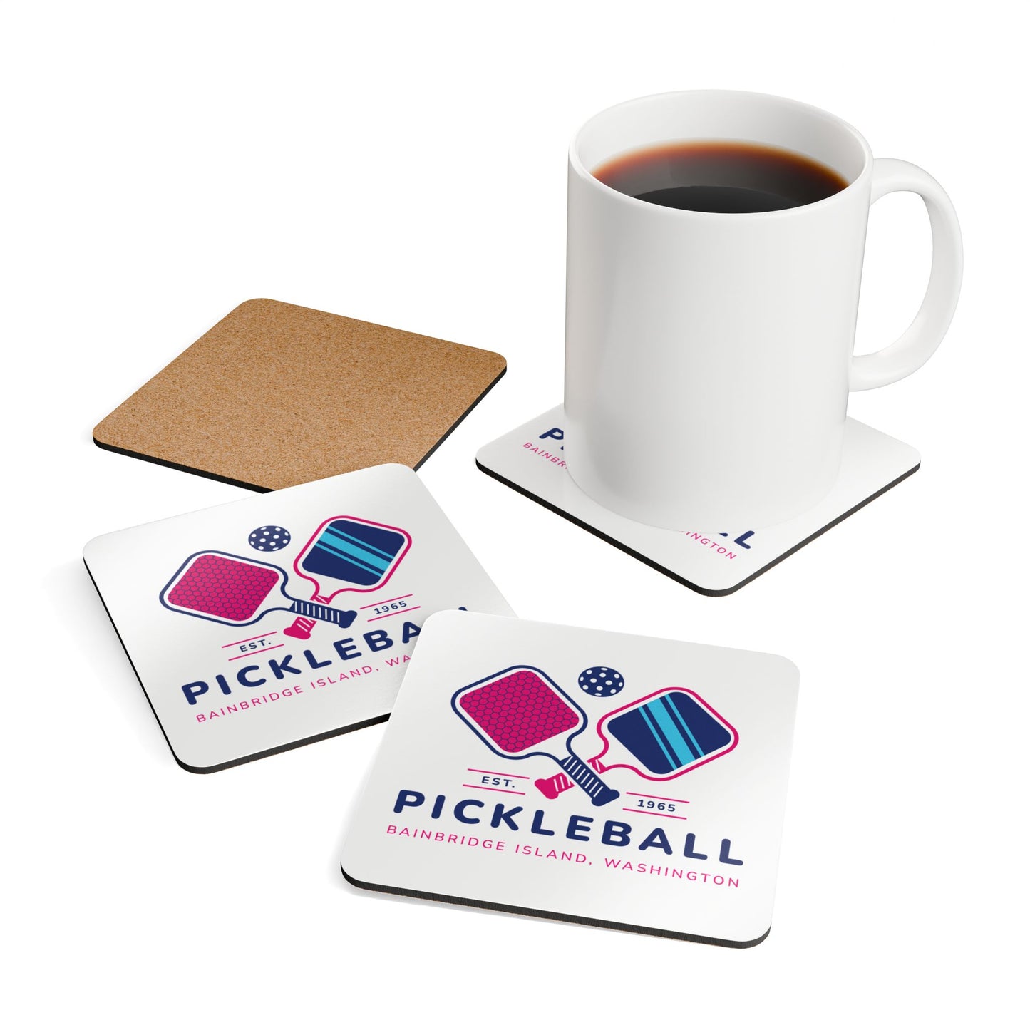 1965 Pickleball Double Paddles Corkwood Coaster Set