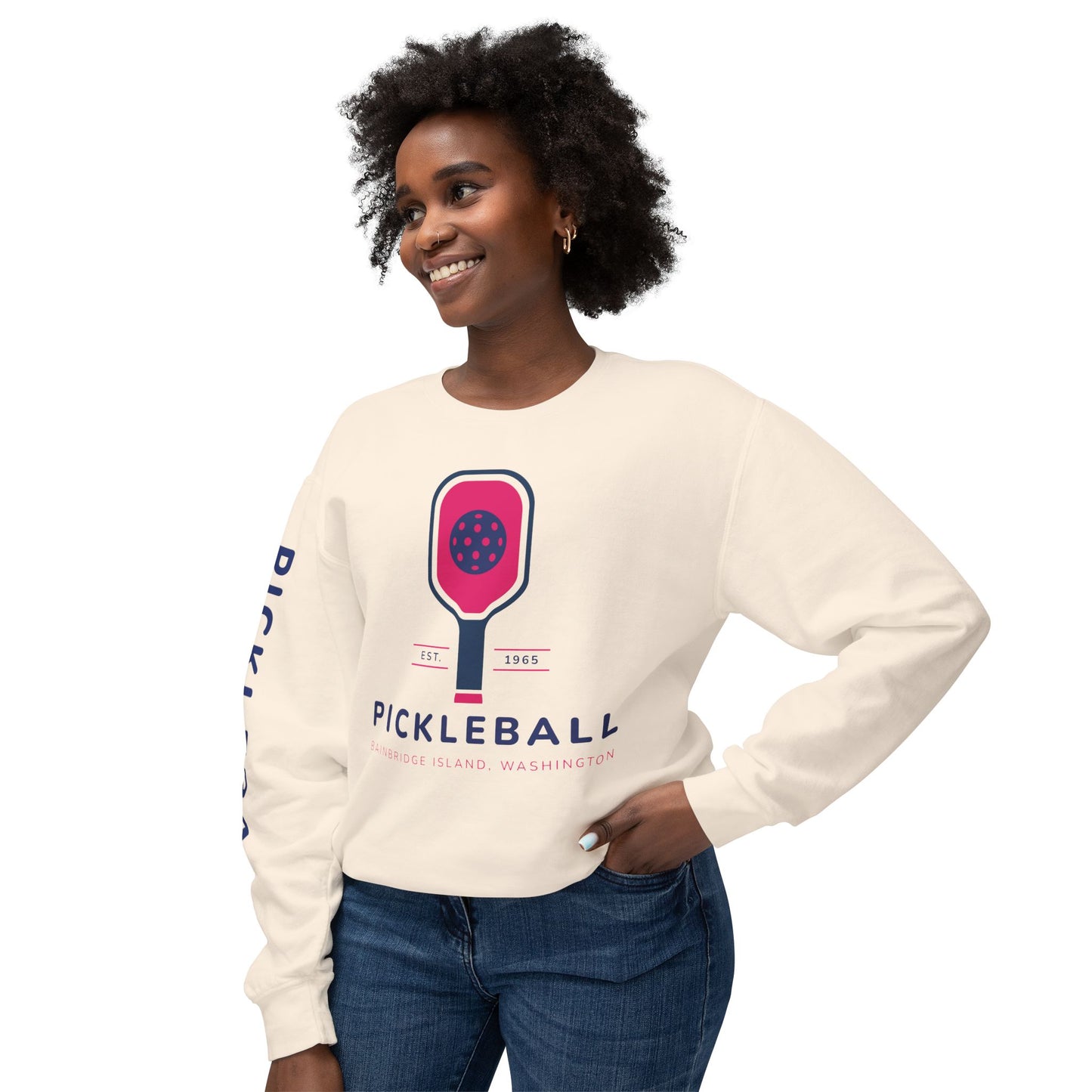 1965 Pickleball Pink Paddles Unisex Lightweight Crewneck Sweatshirt