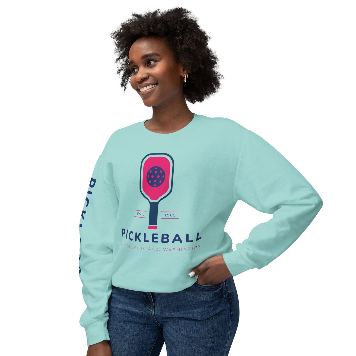 1965 Pickleball Pink Paddles Unisex Lightweight Crewneck Sweatshirt