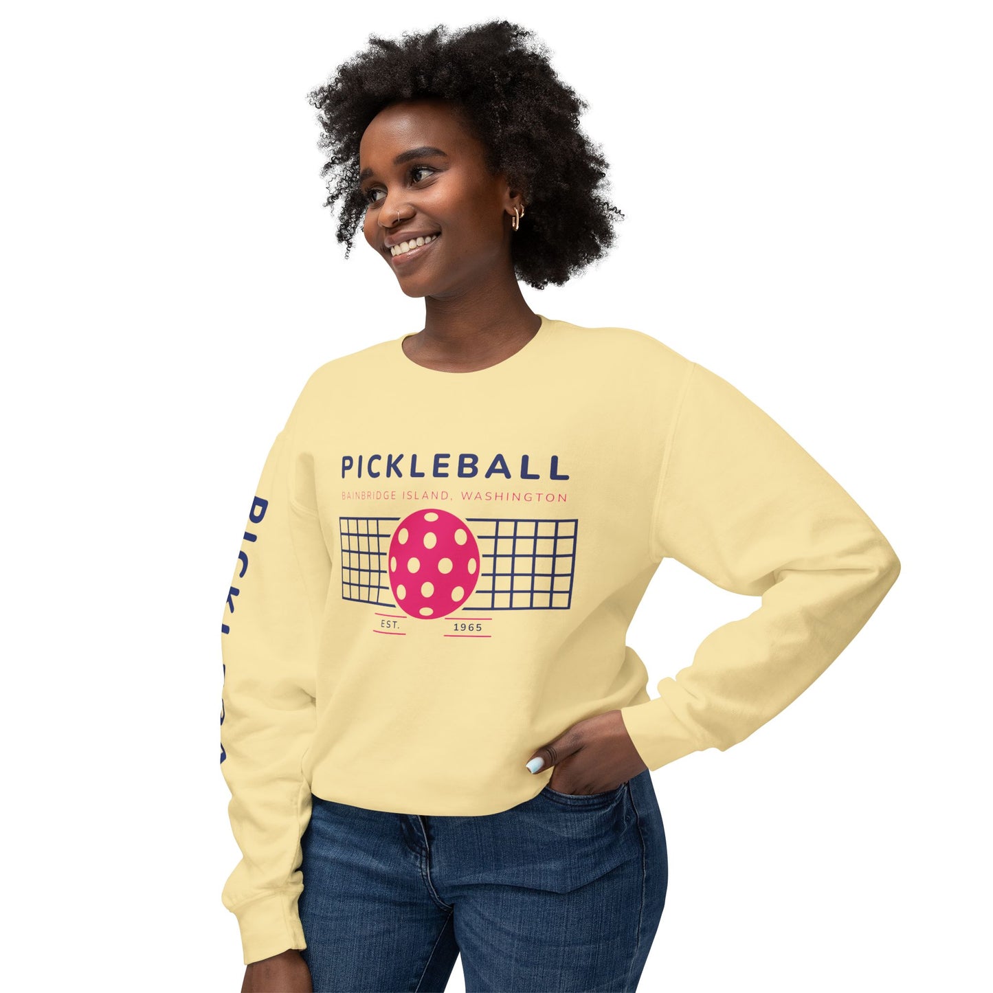 1965 Pickleball Ball & Net Unisex Lightweight Crewneck Sweatshirt