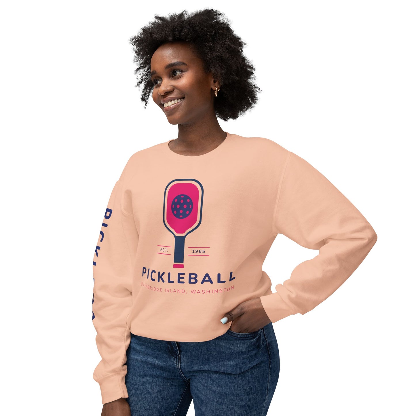 1965 Pickleball Pink Paddles Unisex Lightweight Crewneck Sweatshirt