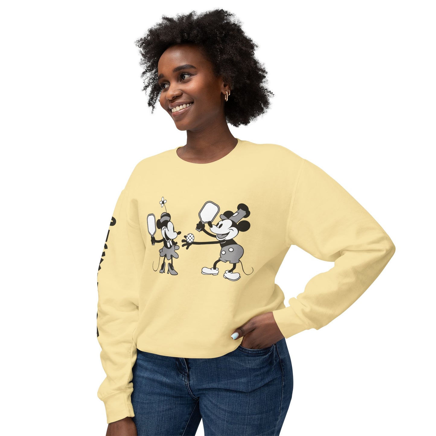 Steamboat Mickey Pickleball Game Unisex Lightweight Crewneck Sweatshirt