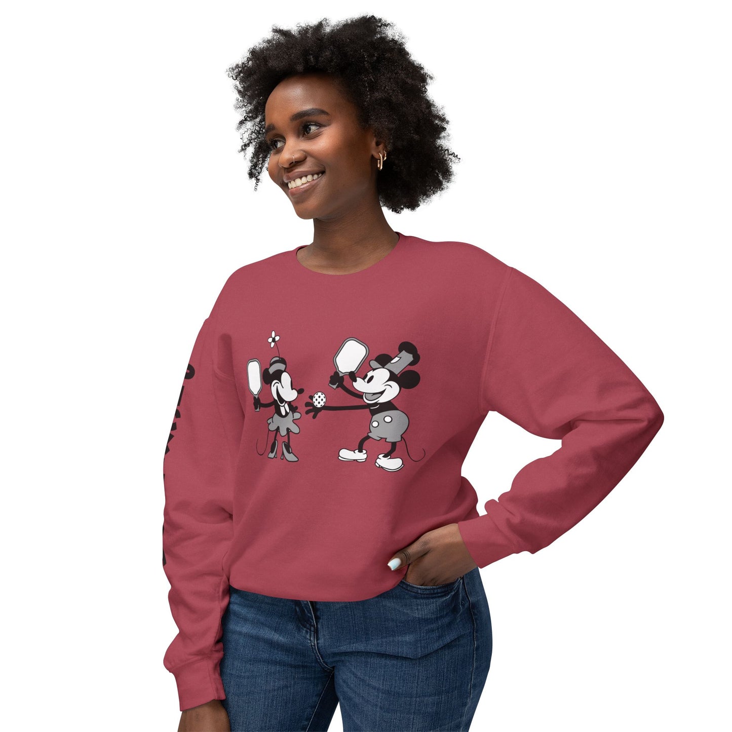 Steamboat Mickey Pickleball Game Unisex Lightweight Crewneck Sweatshirt