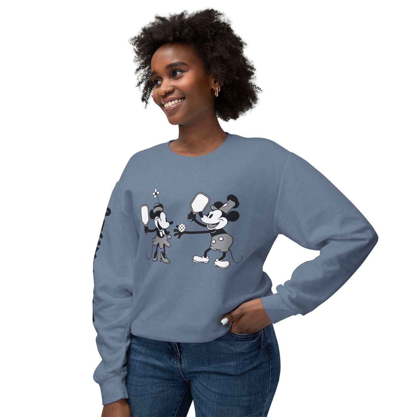 Steamboat Mickey Pickleball Game Unisex Lightweight Crewneck Sweatshirt