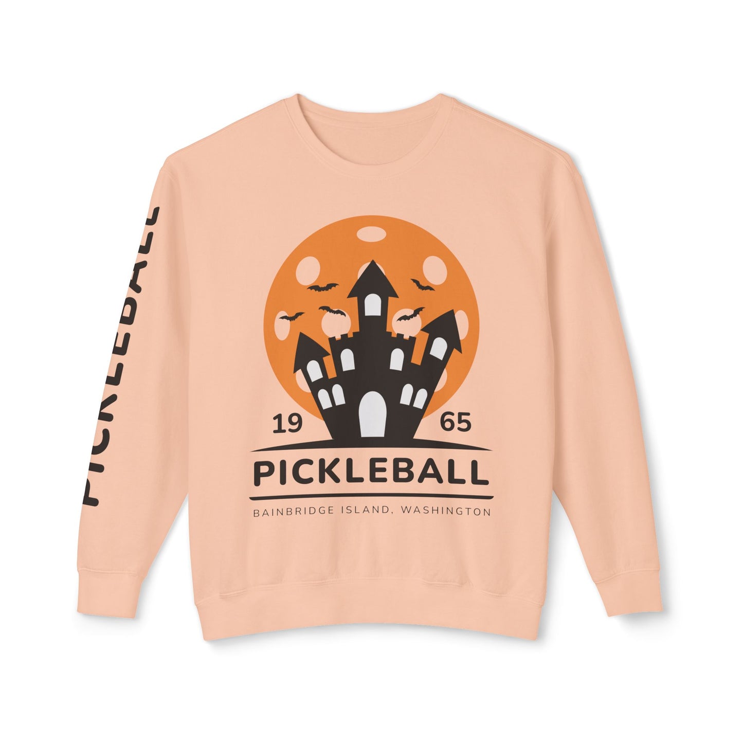 Pickleball Halloween Haunted House Unisex Lightweight Crewneck Sweatshirt