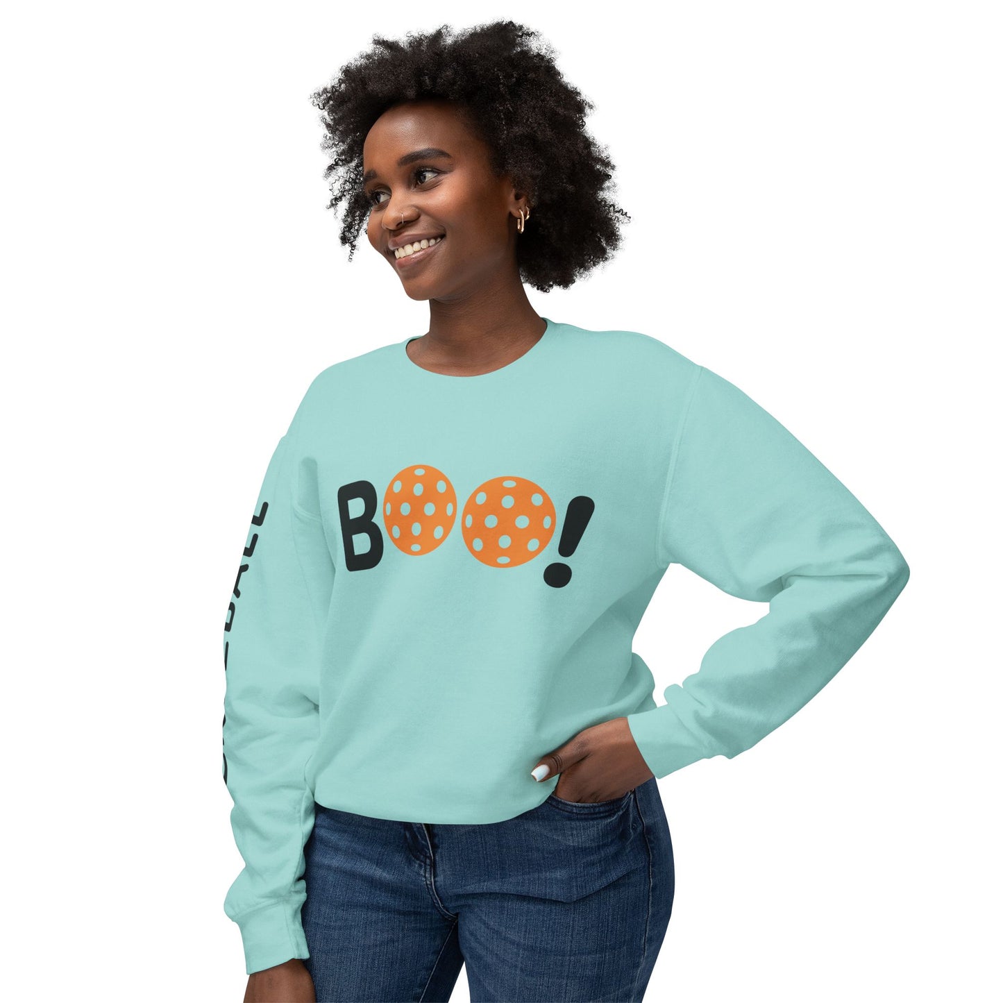 Pickleball Halloween Boo Unisex Lightweight Crewneck Sweatshirt