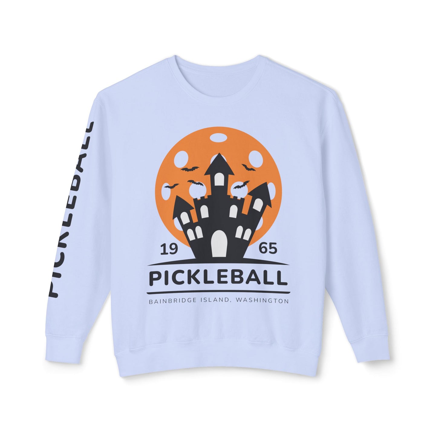 Pickleball Halloween Haunted House Unisex Lightweight Crewneck Sweatshirt