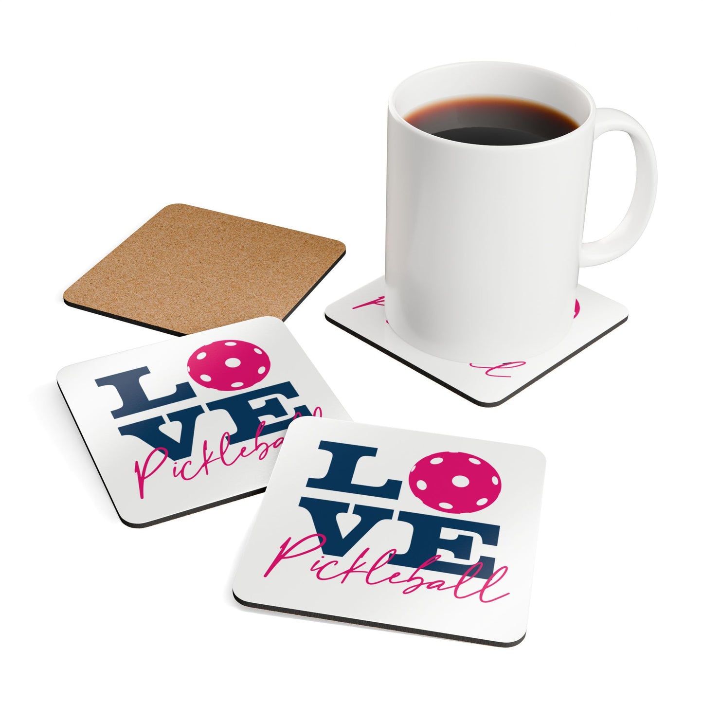 Love Pickleball II Corkwood Coaster Set