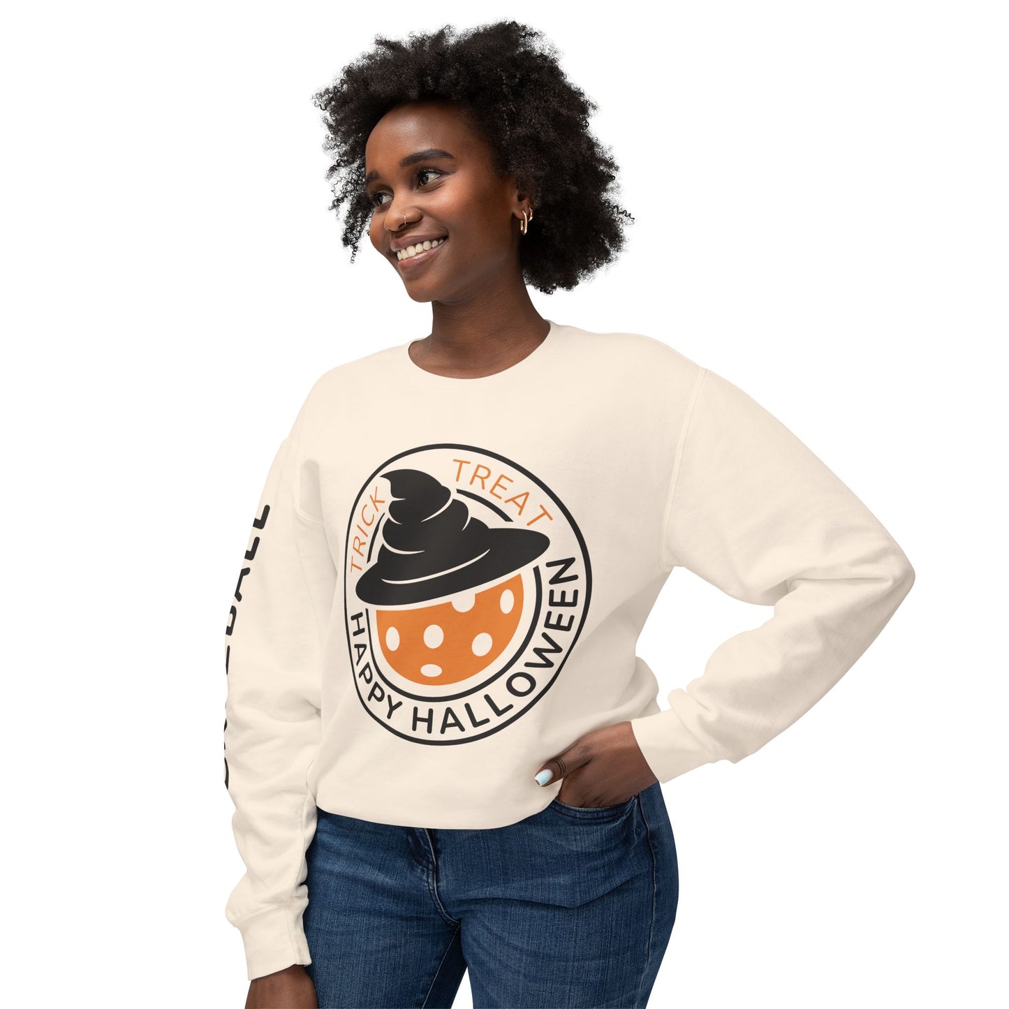 Pickleball Halloween Pumpkin Unisex Lightweight Crewneck Sweatshirt