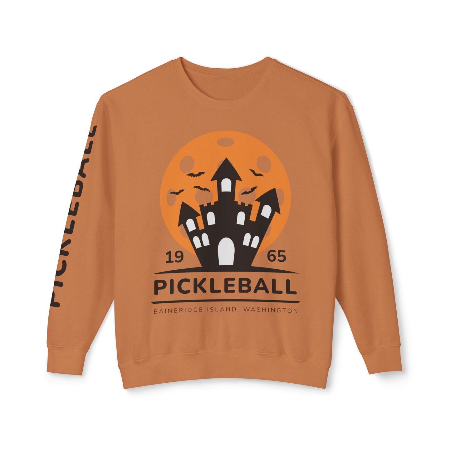 Pickleball Halloween Haunted House Unisex Lightweight Crewneck Sweatshirt