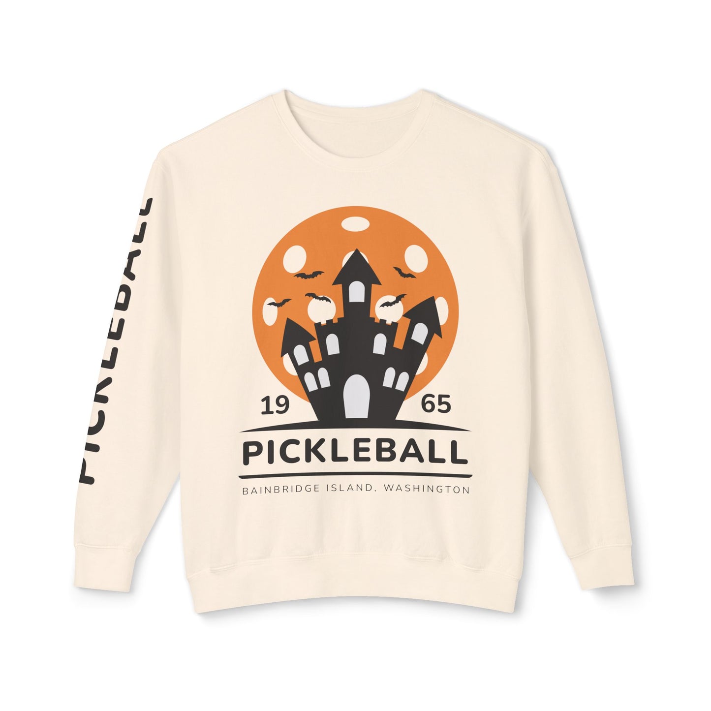 Pickleball Halloween Haunted House Unisex Lightweight Crewneck Sweatshirt