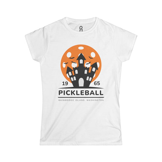 Pickleball Halloween Haunted House Women's Softstyle Tee