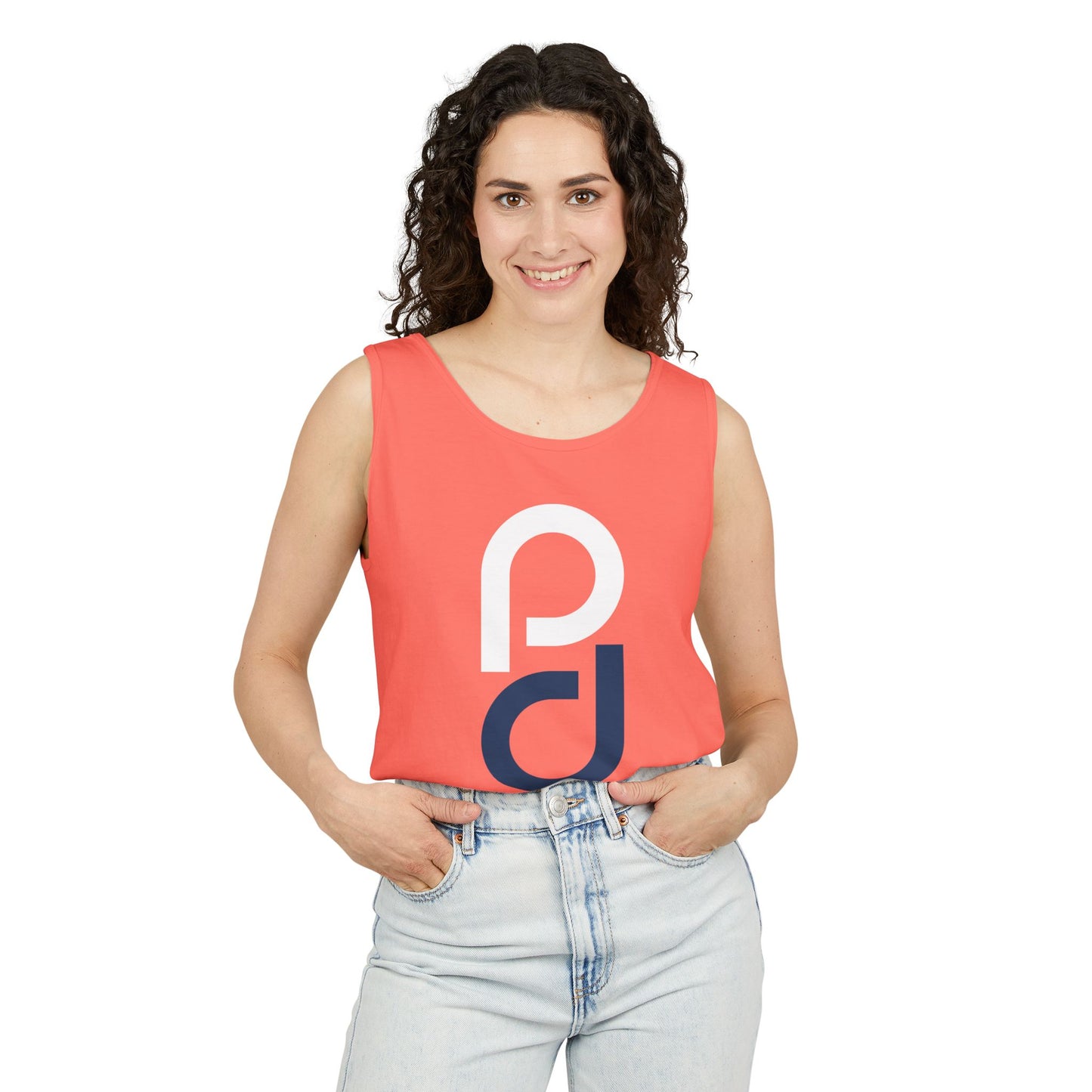 PD Pickleball Blues III – White Blue Unisex Garment-Dyed Tank Top