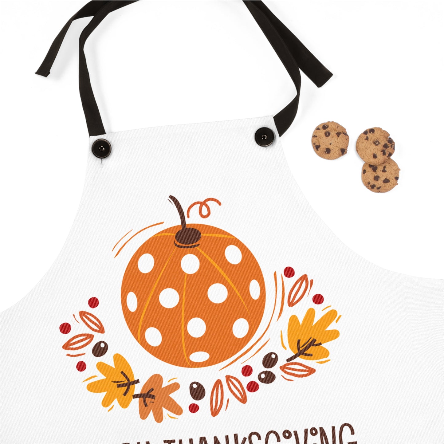 Pickleball Pumpkin Happy Thanksgiving Apron — "Happy Thanksgiving" Holiday Kitchen Gift