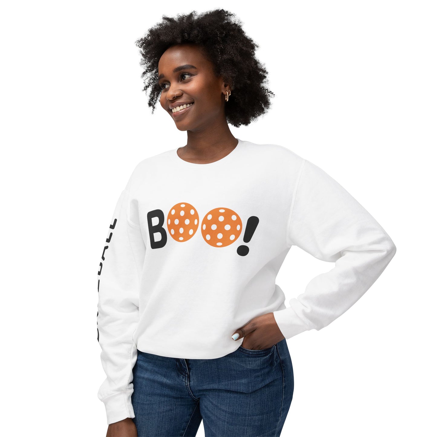 Pickleball Halloween Boo Unisex Lightweight Crewneck Sweatshirt