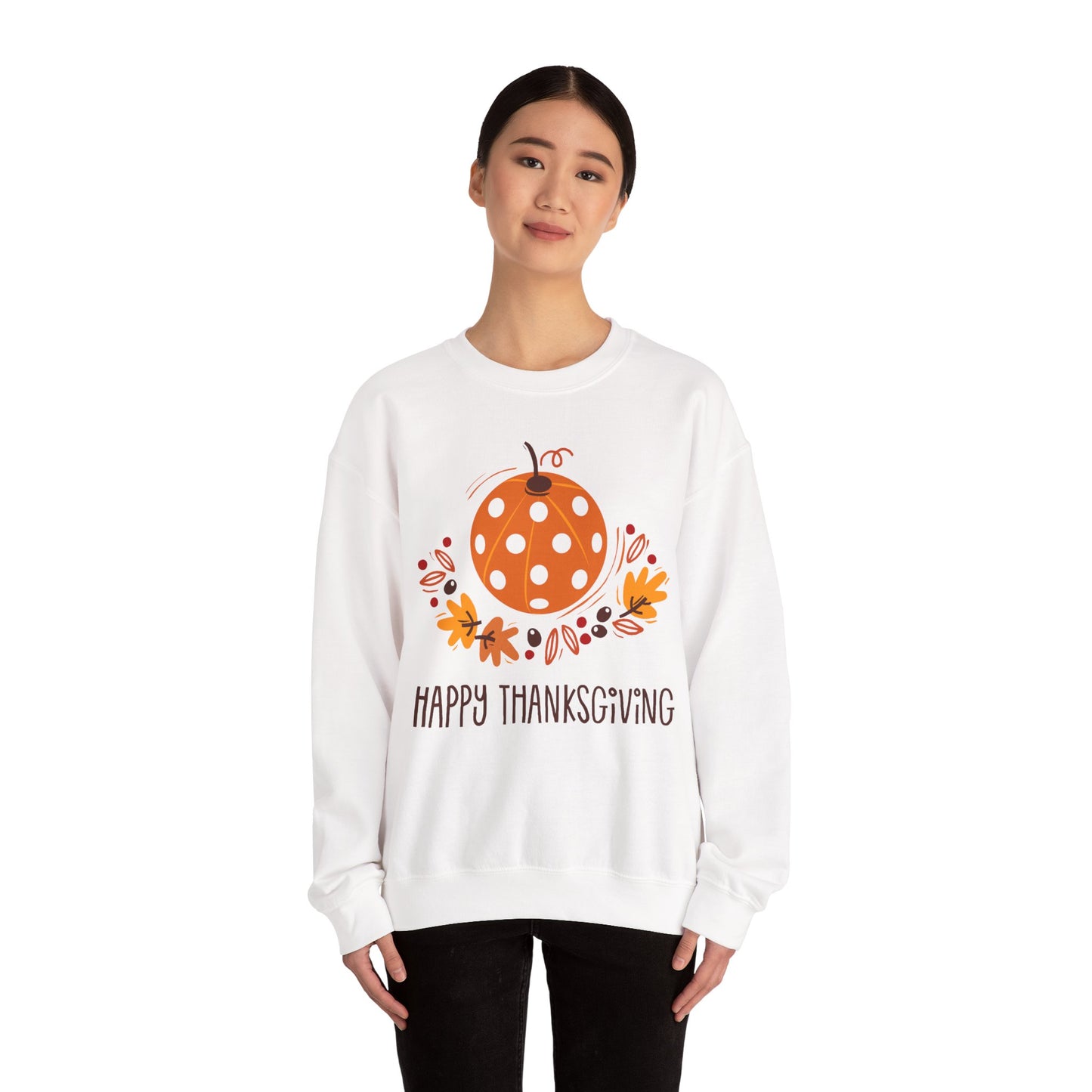 Pickleball Pumpkin Happy Thanksgiving Unisex Heavy Blend™ Crewneck Sweatshirt