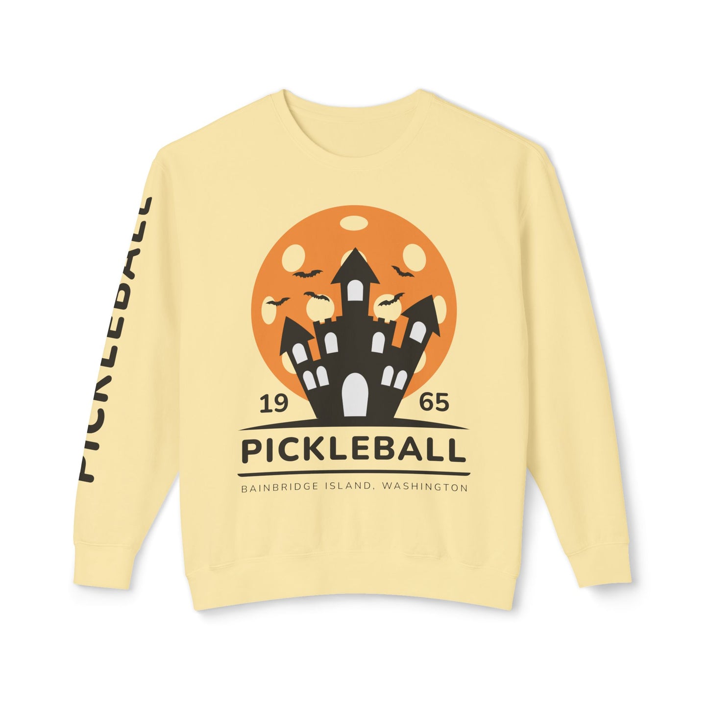 Pickleball Halloween Haunted House Unisex Lightweight Crewneck Sweatshirt