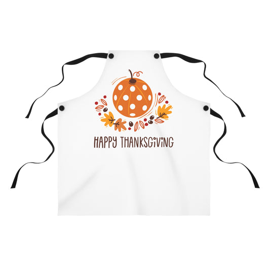 Pickleball Pumpkin Happy Thanksgiving Apron — "Happy Thanksgiving" Holiday Kitchen Gift