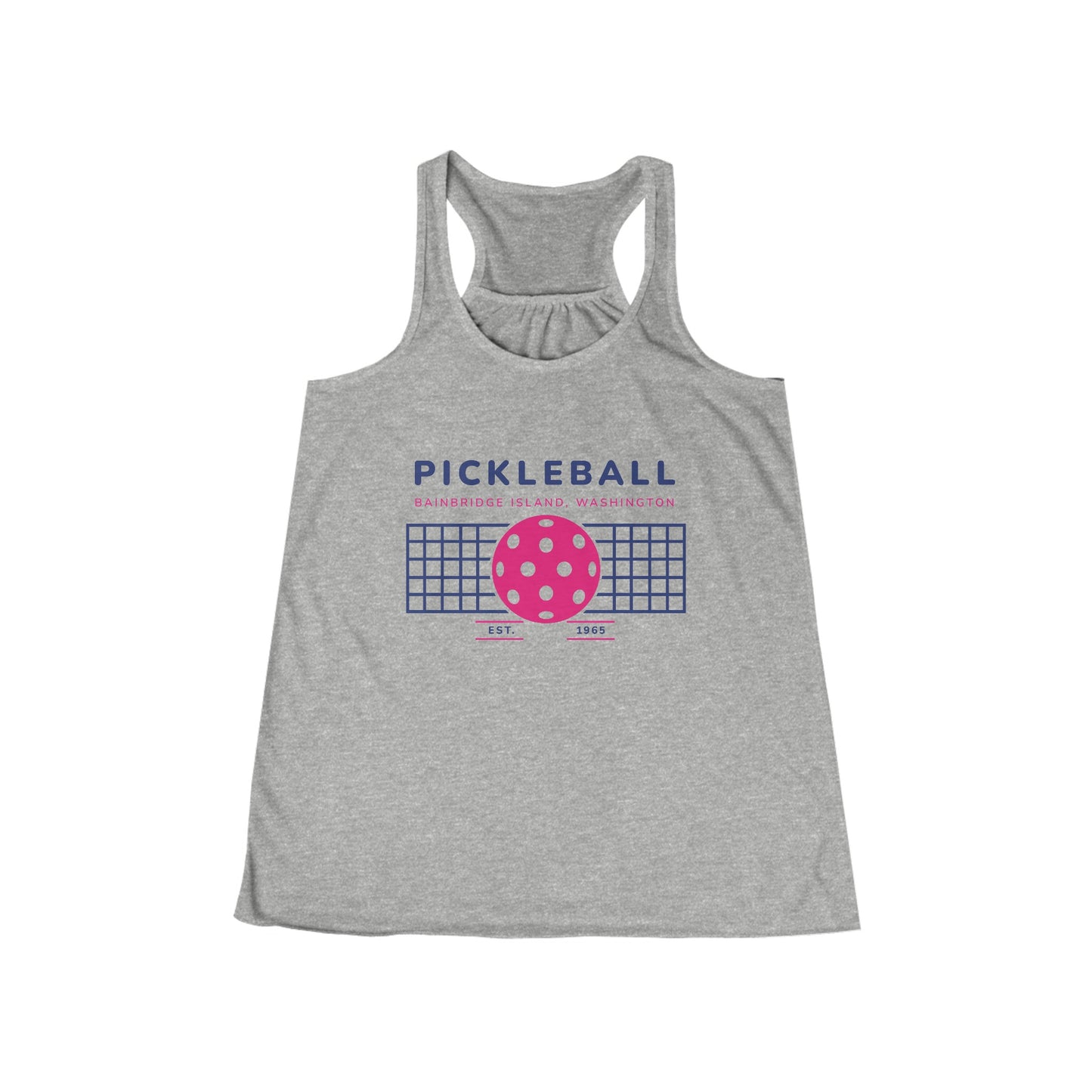 1965 Pickleball Ball and Net Women's Flowy Racerback Tank