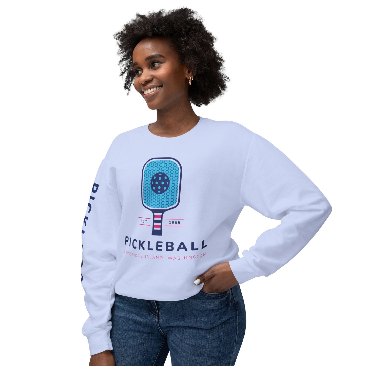 1965 Pickleball Blue Paddles Unisex Lightweight Crewneck Sweatshirt