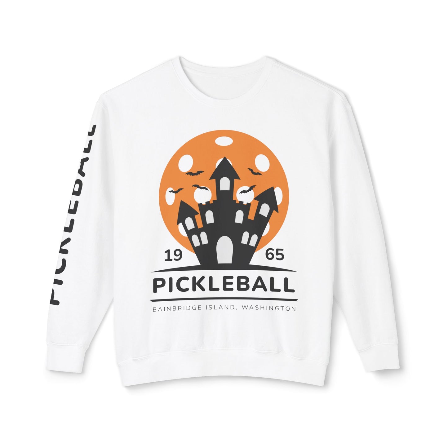 Pickleball Halloween Haunted House Unisex Lightweight Crewneck Sweatshirt