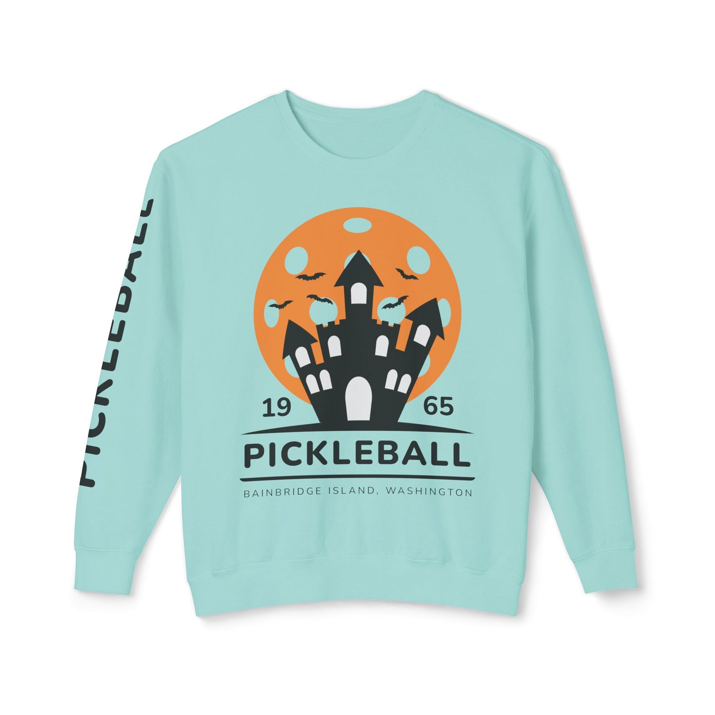 Pickleball Halloween Haunted House Unisex Lightweight Crewneck Sweatshirt