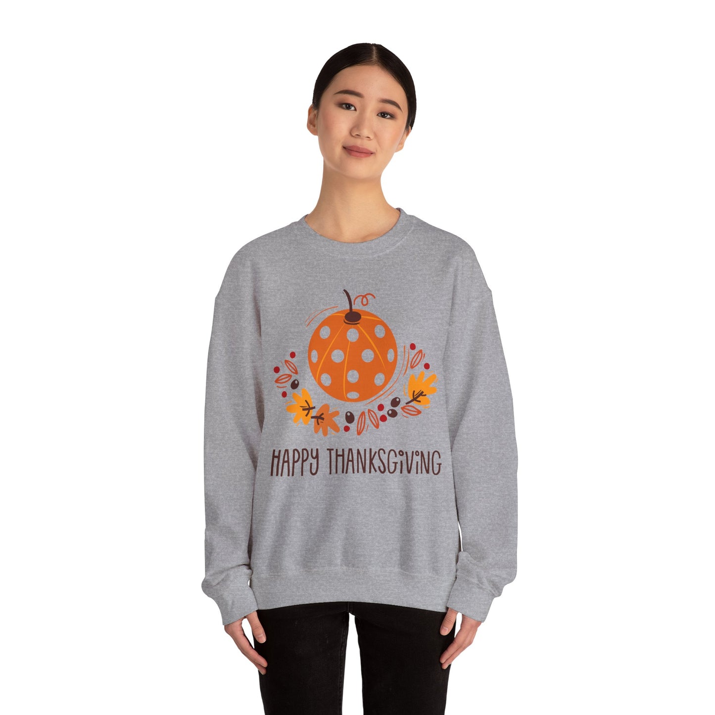 Pickleball Pumpkin Happy Thanksgiving Unisex Heavy Blend™ Crewneck Sweatshirt