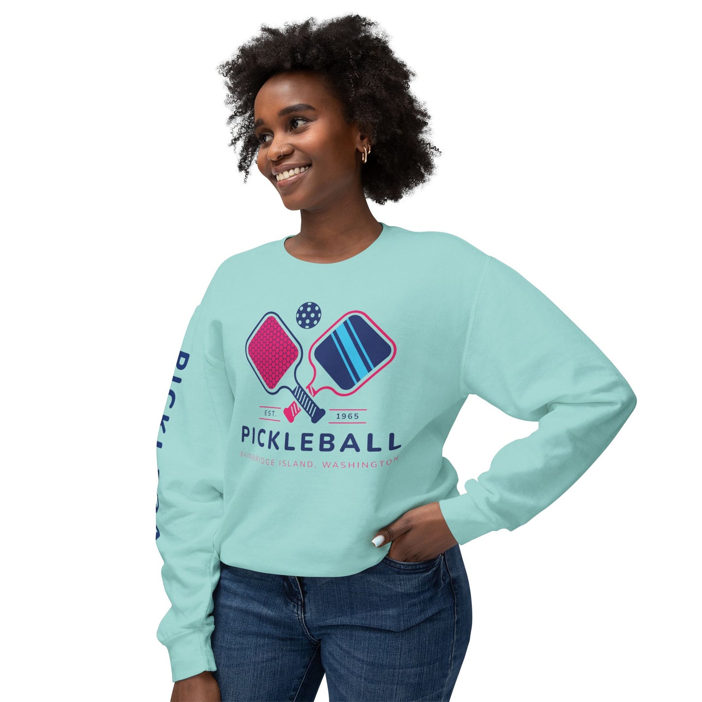 1965 Pickleball Double Paddles Unisex Lightweight Crewneck Sweatshirt