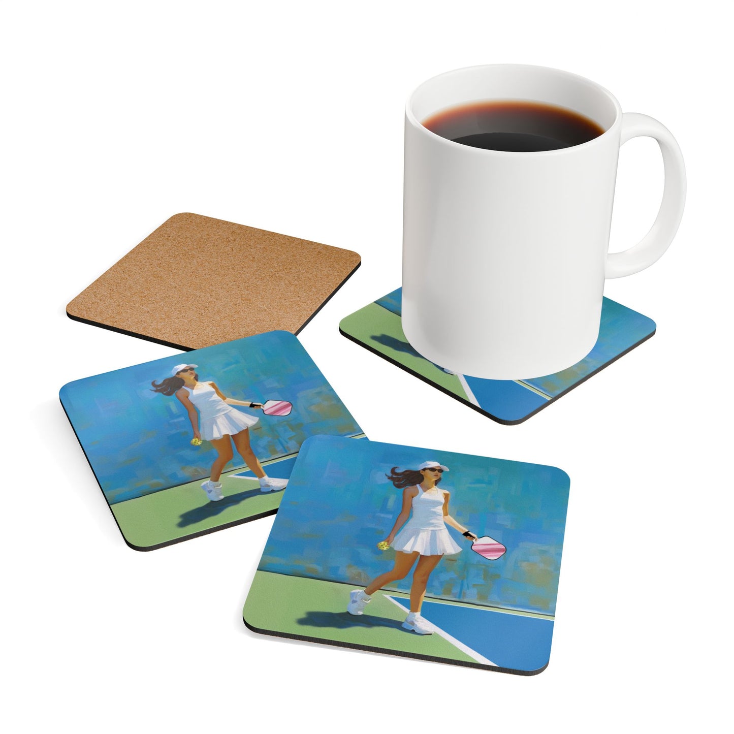 Pickleball "Courtside" Limited Edition Corkwood Coaster Set