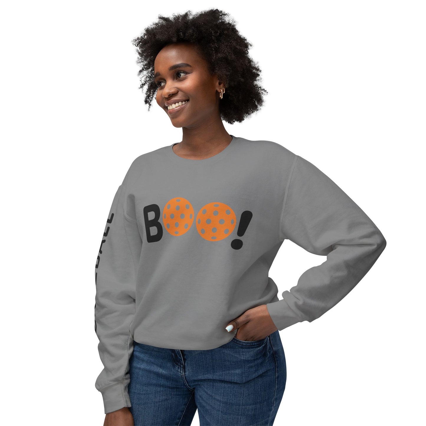 Pickleball Halloween Boo Unisex Lightweight Crewneck Sweatshirt