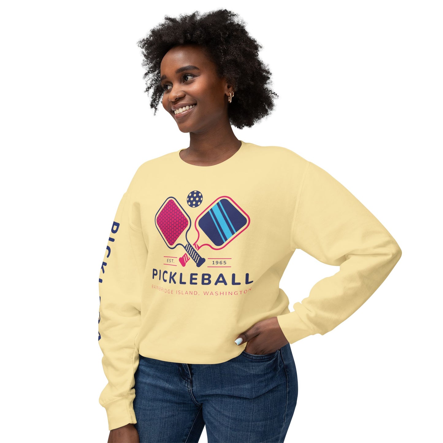 1965 Pickleball Double Paddles Unisex Lightweight Crewneck Sweatshirt